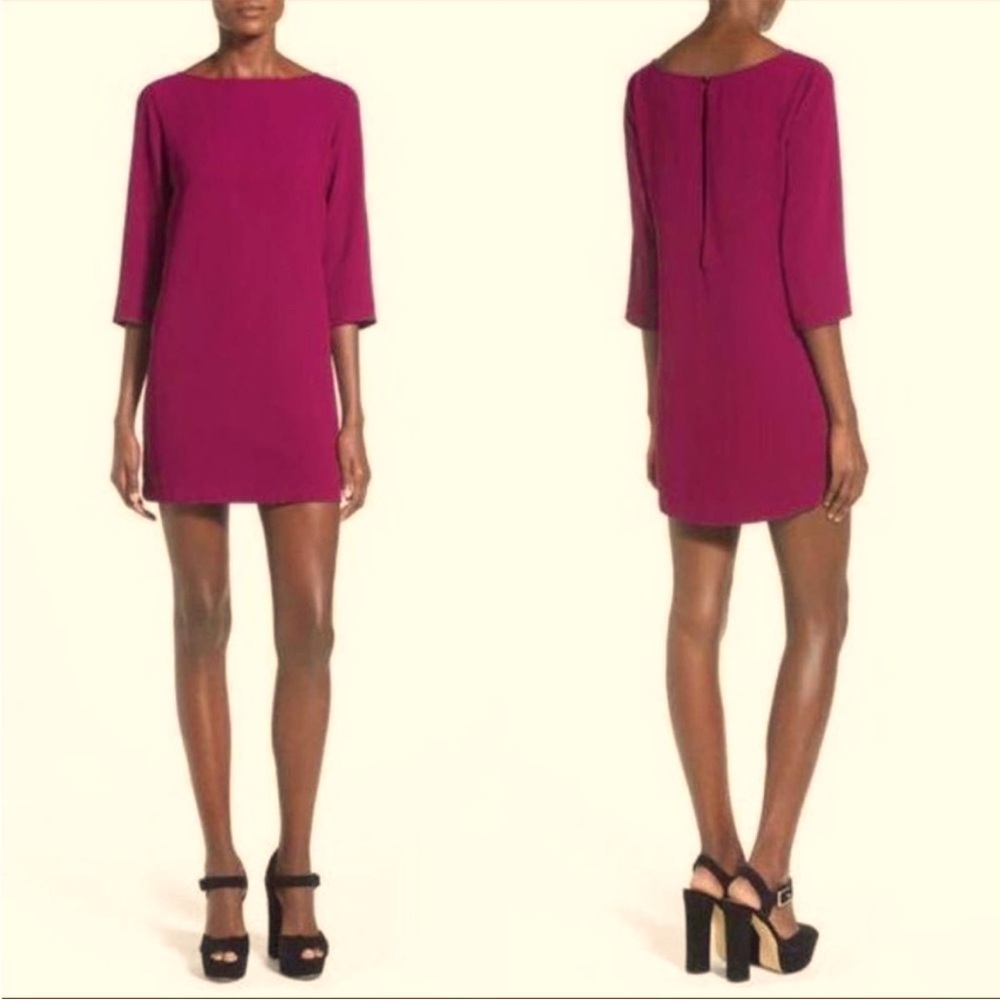 NWOT-LEITH MINI SHIFT BOATNECK DRESS W/KEY HOLE BACK SZ: XS & COLOR IS PINK/RED